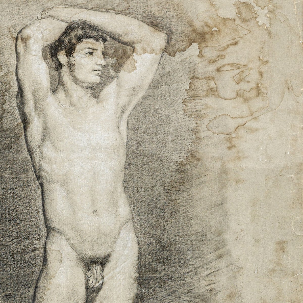 École néoclassique française vers 1820 – Académie de nu en Saint Sébastien, graphite-photo-4