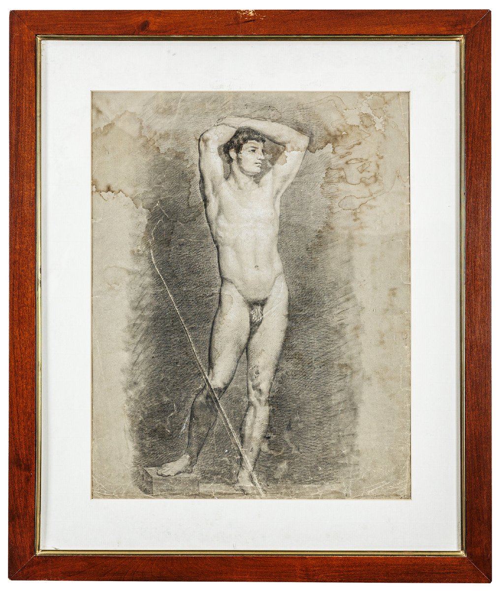 École néoclassique française vers 1820 – Académie de nu en Saint Sébastien, graphite-photo-1
