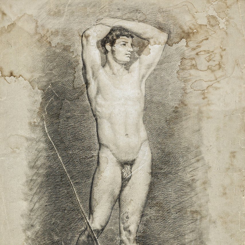 École néoclassique française vers 1820 – Académie de nu en Saint Sébastien, graphite-photo-2