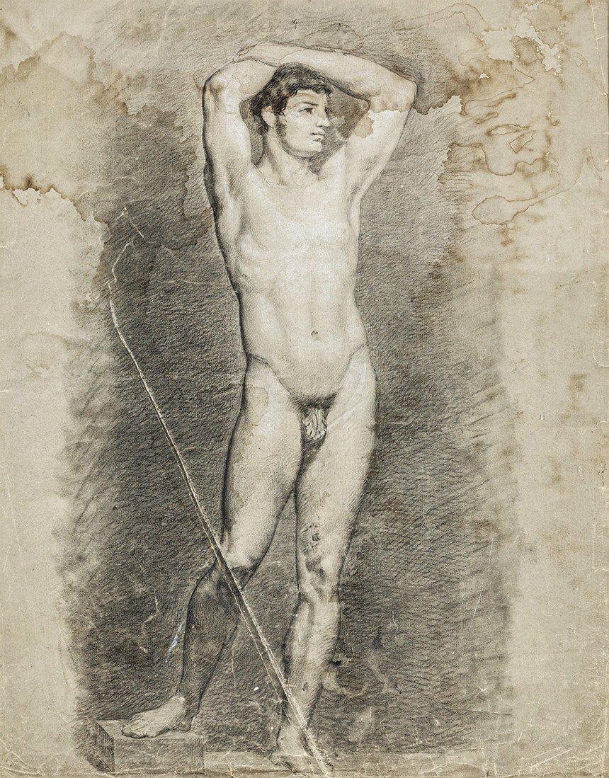 École néoclassique française vers 1820 – Académie de nu en Saint Sébastien, graphite