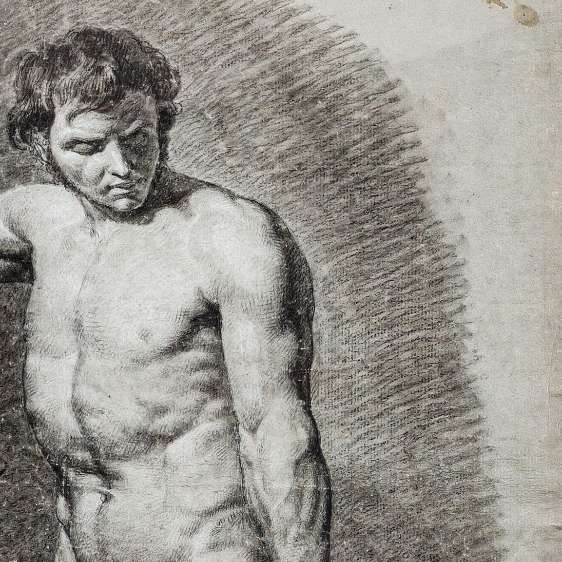École néoclassique française vers 1820 – Nu académique en Charon, graphite-photo-1