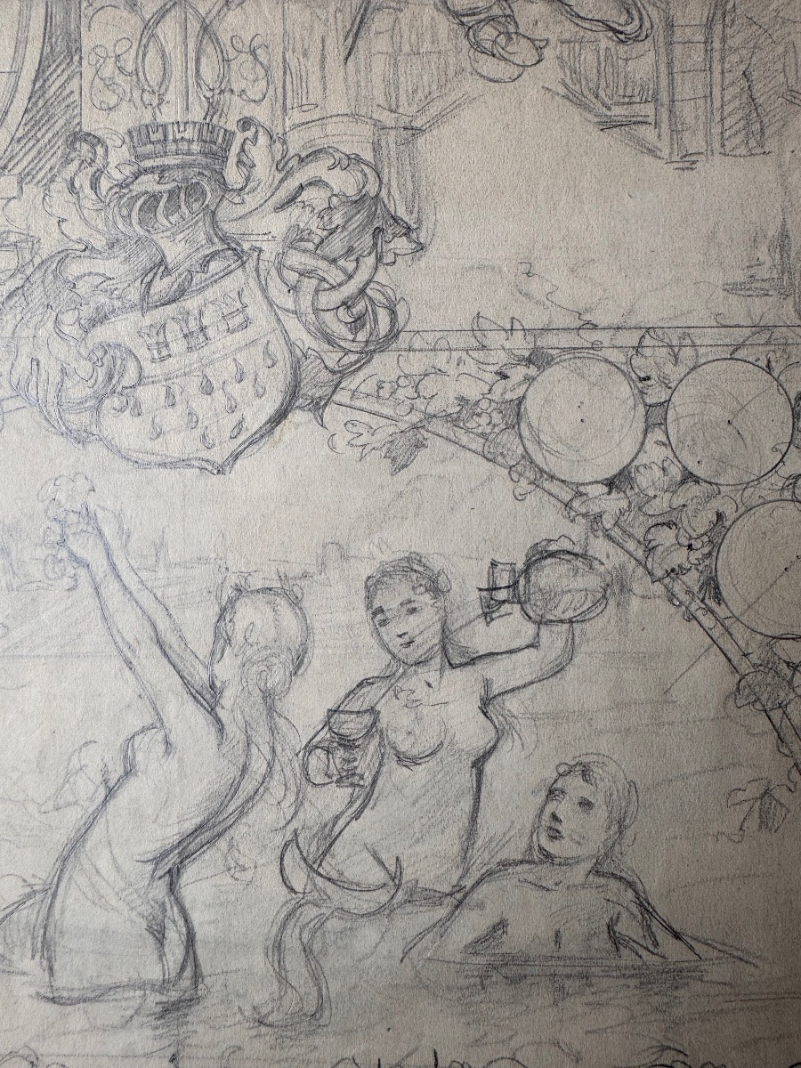 Attributed To Karl Krahl, Allegoric Project With Heraldic And Bacchic Motifs-photo-1