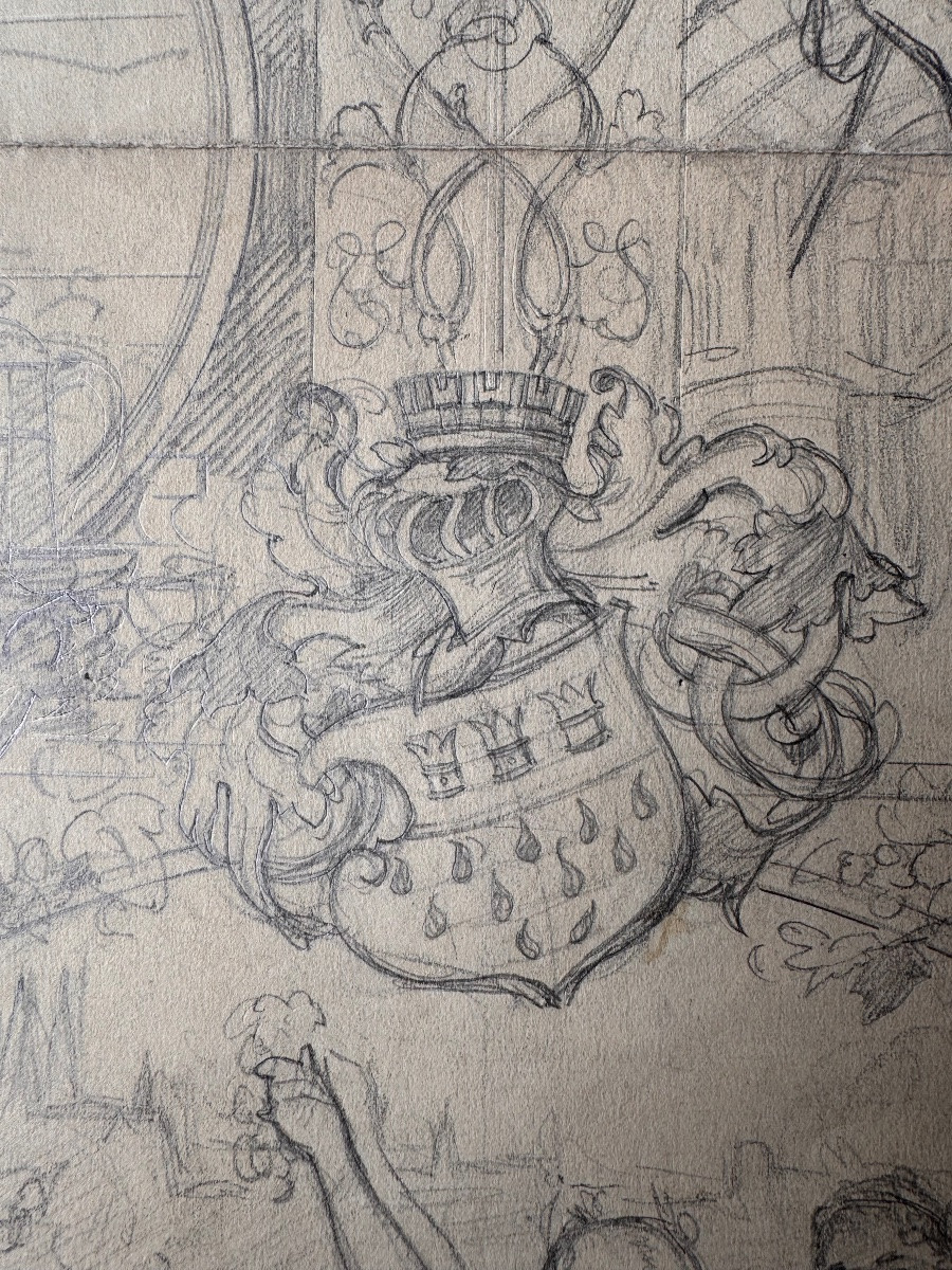 Attributed To Karl Krahl, Allegoric Project With Heraldic And Bacchic Motifs-photo-4