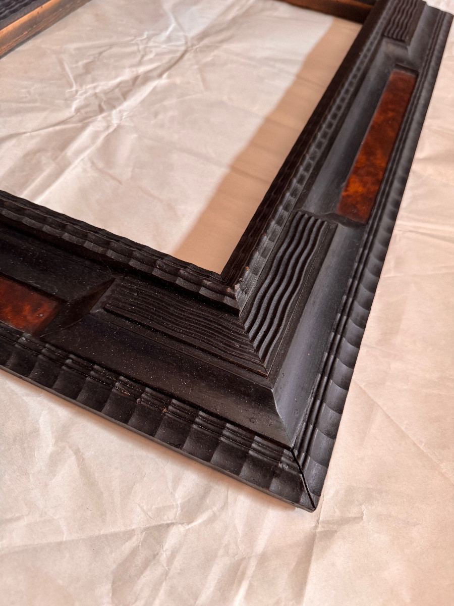 Molded And Blackened Wooden Frame With Imitation Tortoiseshell Decoration – Circa 1900 – 66.5 X 51 Cm-photo-2
