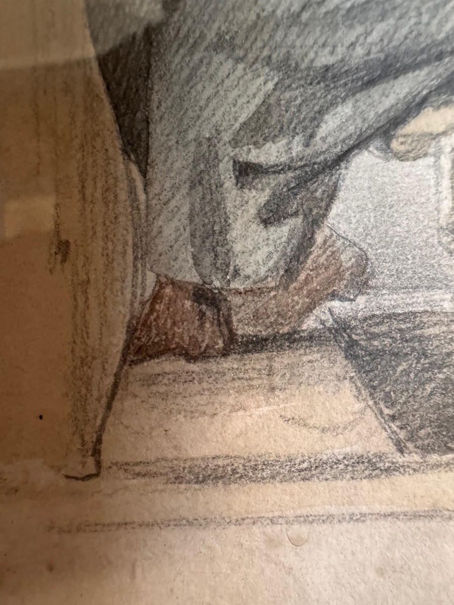 SCÈNE BIEDERMEIER AVEC UN JEUNE GARÇON EN TRAIN DE DESSINER, MILIEU DU XIXe SIÈCLE-photo-2