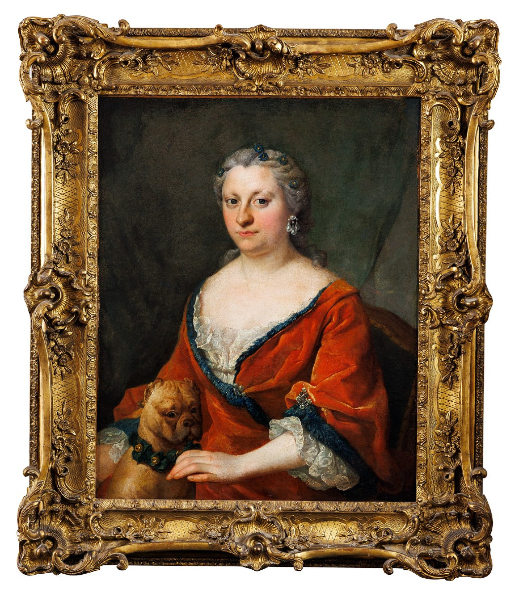 Portrait De Dame Au Carlin, Présumée Anna Rzewuska, Époque Rococo XVIIIe-photo-1