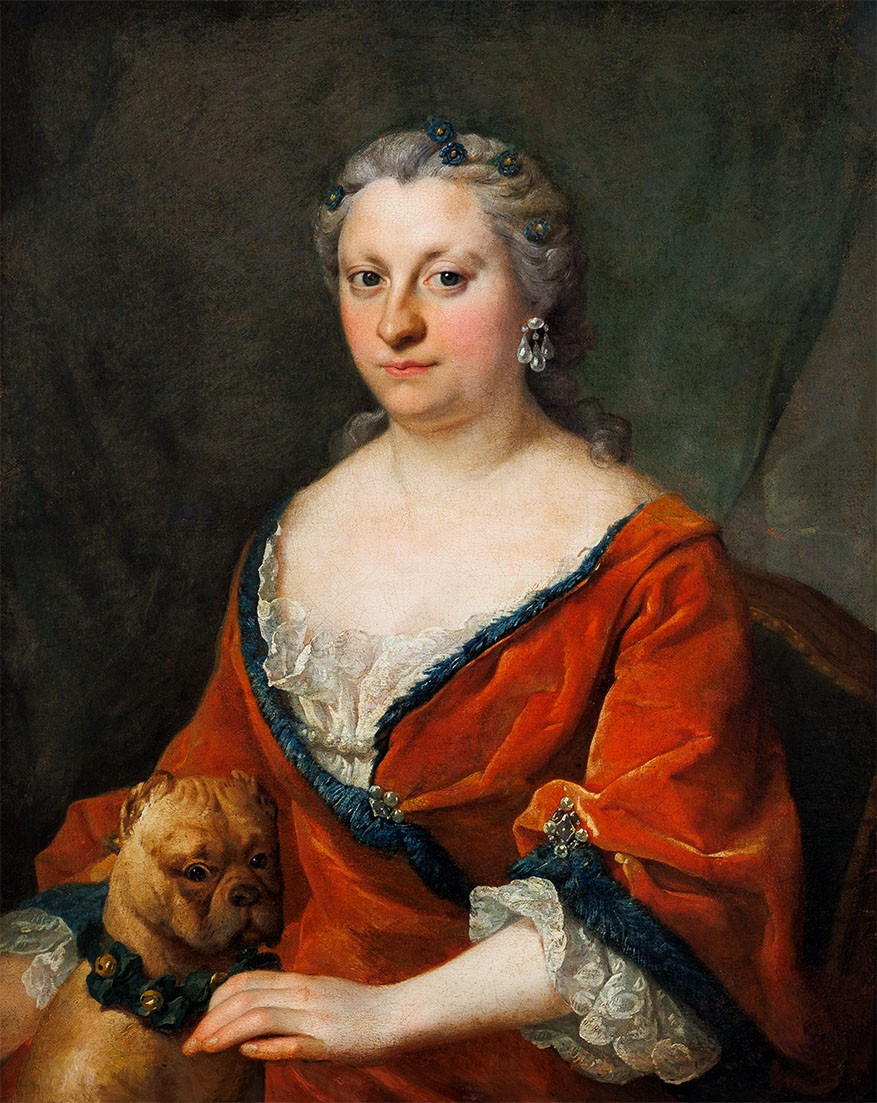 Portrait De Dame Au Carlin, Présumée Anna Rzewuska, Époque Rococo XVIIIe