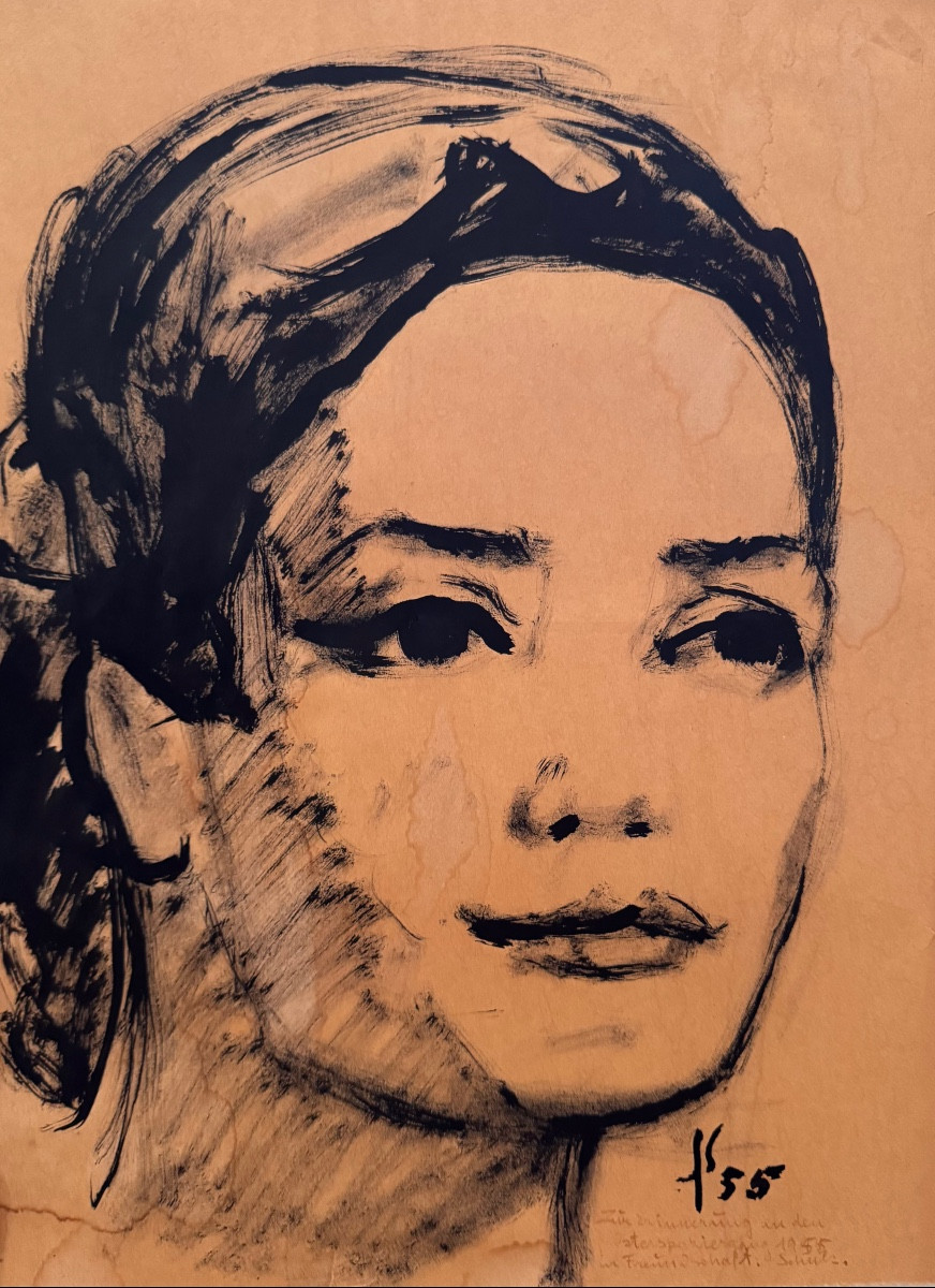 Josef Schulz, Portrait D’Une Jeune Femme, Évocation Orientaliste, Autriche 1955