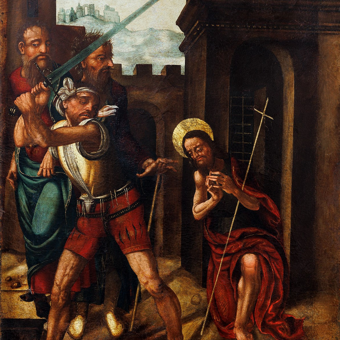 Spanish School 16th Century – Beheading Of Saint John The Baptist, Renaissance Panel-photo-2