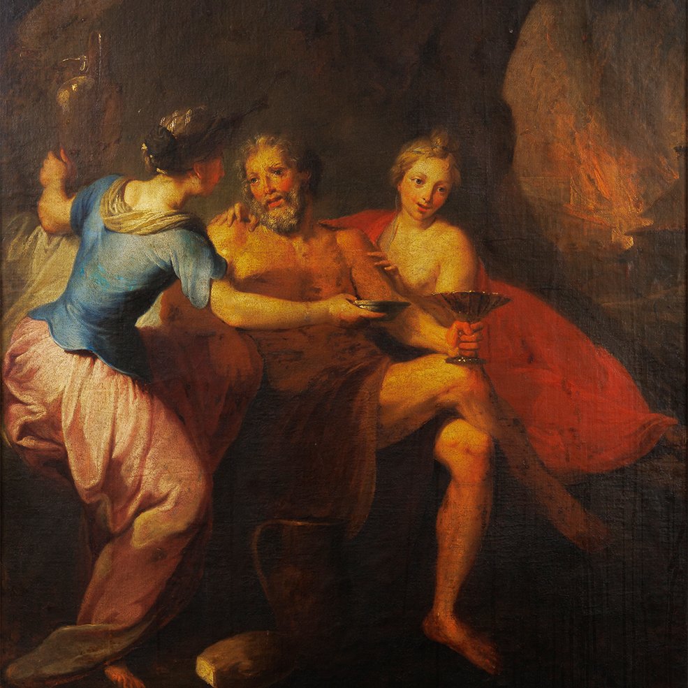 École vénitienne vers 1720 – Lot et ses filles, grande peinture baroque-photo-2