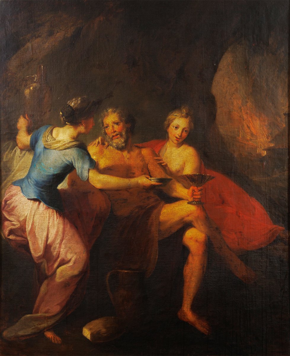 École vénitienne vers 1720 – Lot et ses filles, grande peinture baroque
