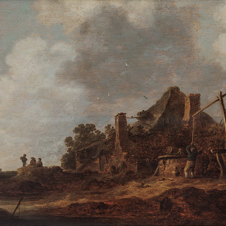 Attributed To Jan Van Goyen – Peasant Huts With A Sweep Well, Dutch Landscape, 1633-photo-4