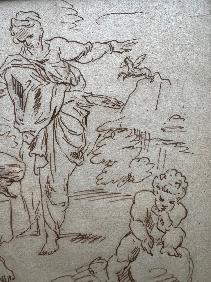 Italian School C.1750 – Athena Appearing To Bellerophon With Pegasus, Ink Drawing-photo-2