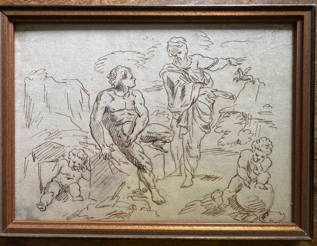Italian School C.1750 – Athena Appearing To Bellerophon With Pegasus, Ink Drawing-photo-4