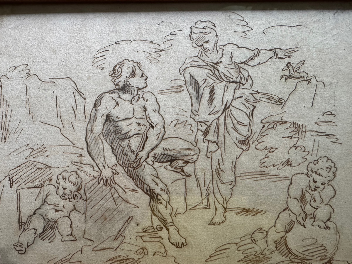 Italian School C.1750 – Athena Appearing To Bellerophon With Pegasus, Ink Drawing