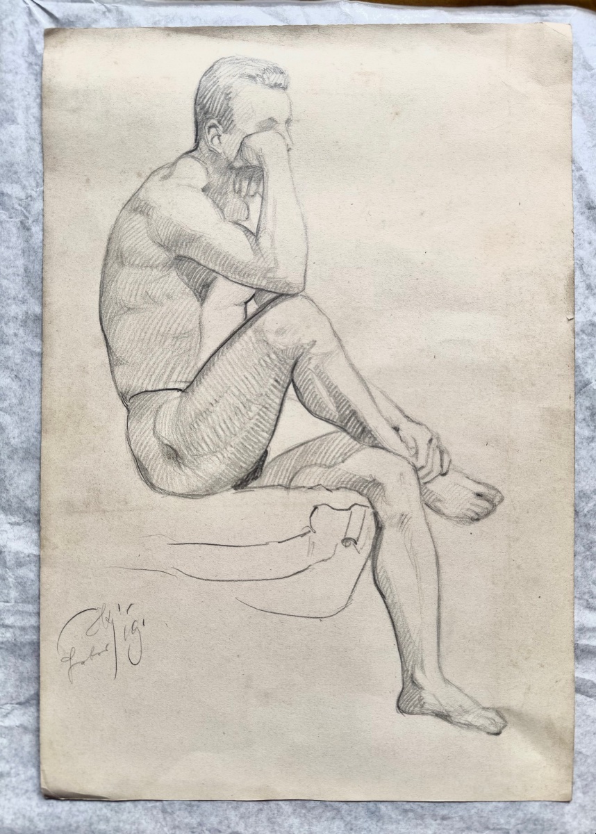 Johannes Klinka, quatre études de figures au crayon et à la sanguine, vers 1920-photo-2