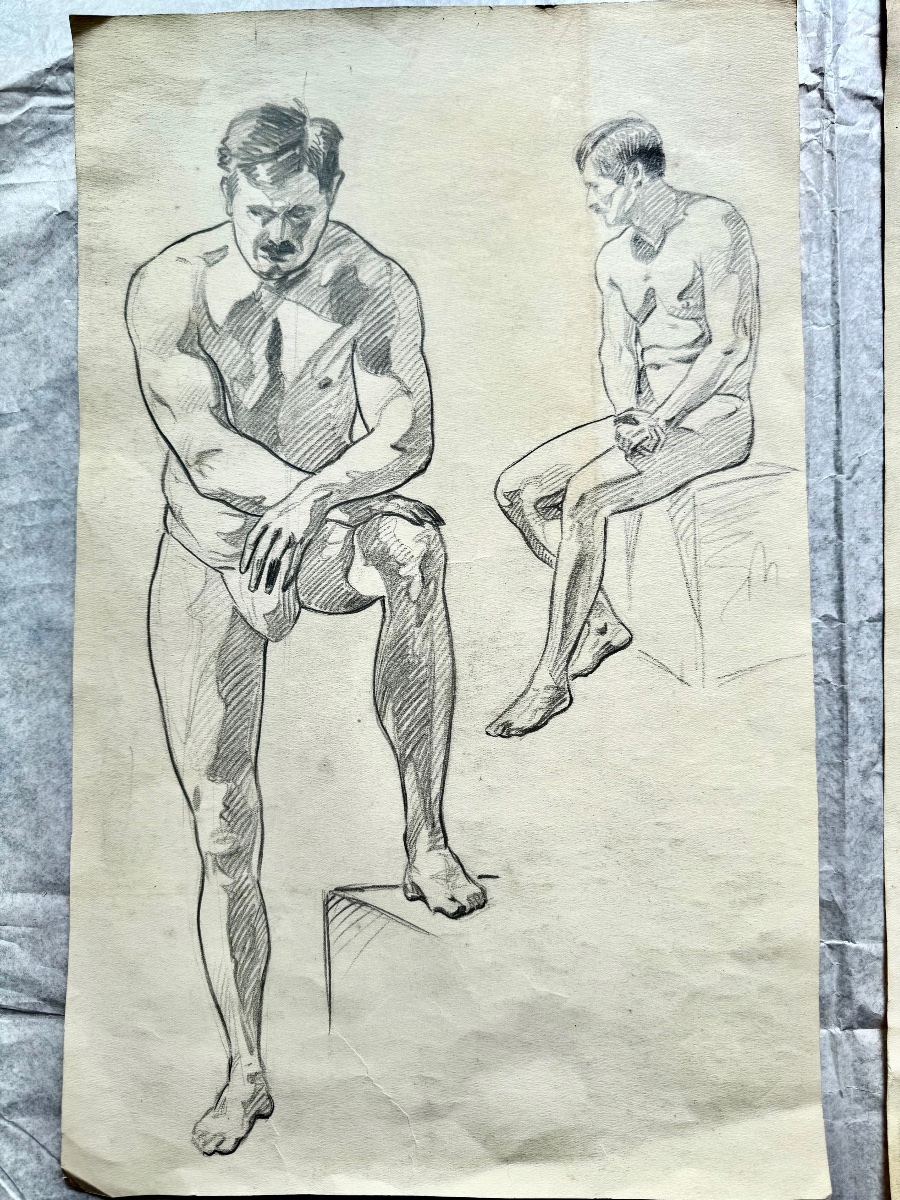 Johannes Klinka, quatre études de figures au crayon et à la sanguine, vers 1920-photo-3