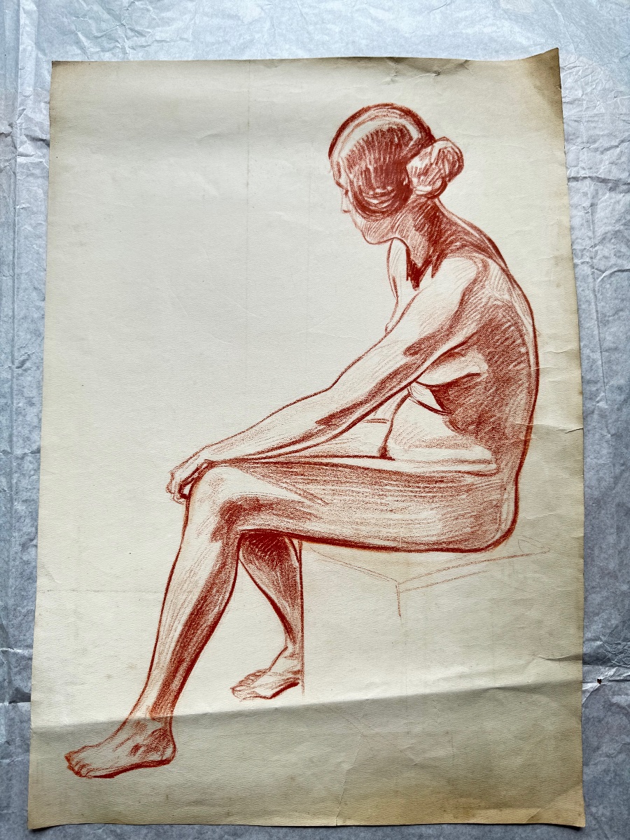 Johannes Klinka, quatre études de figures au crayon et à la sanguine, vers 1920-photo-4