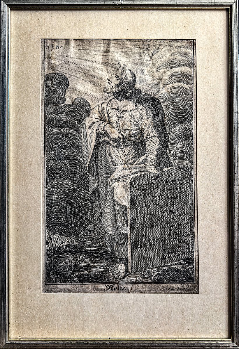 Engelhard Nunzer (1661–1733) – Moses And The Tablets Of The Law – Baroque Engraving, Early 18th Century-photo-1
