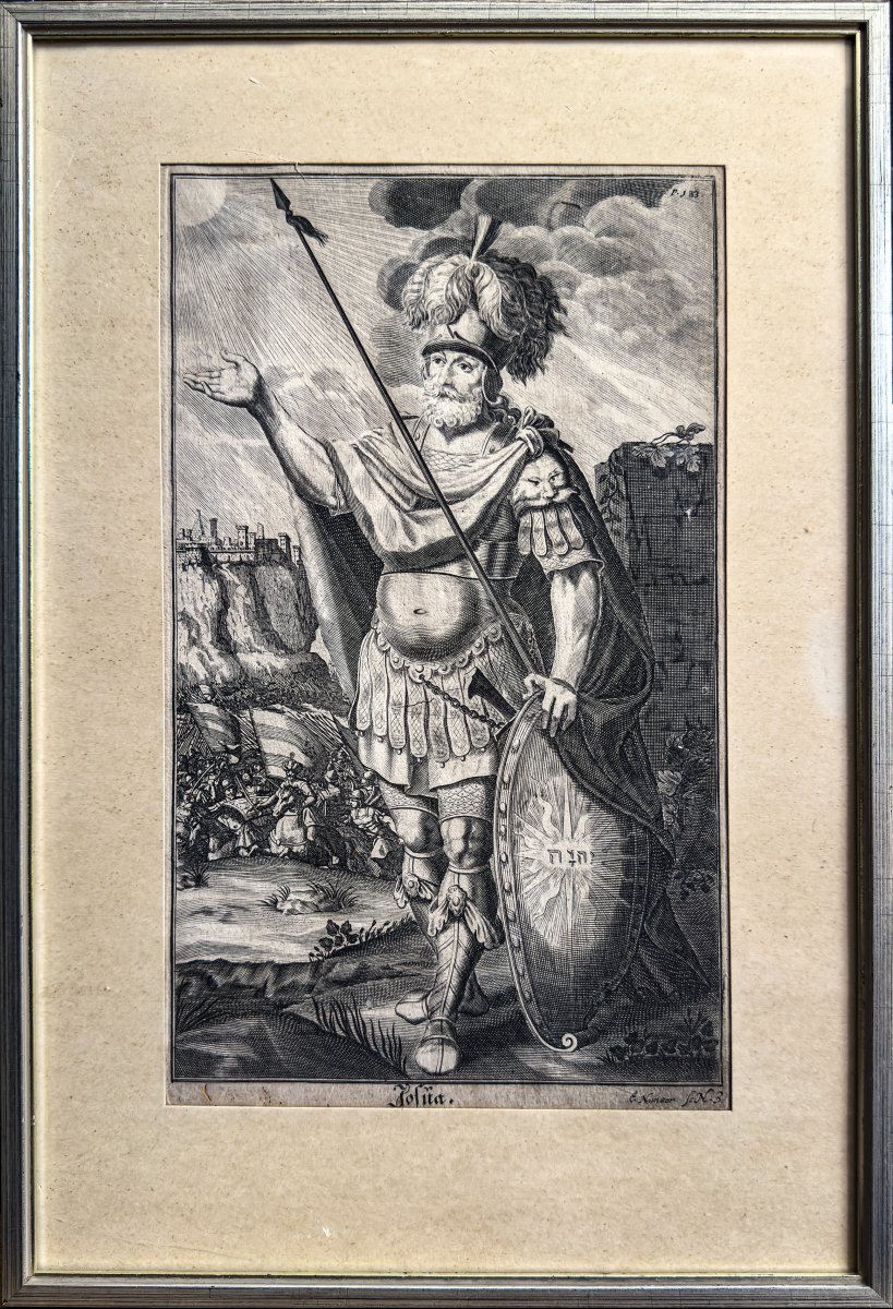 Engelhard Nunzer — Joshua, Baroque Biblical Engraving — Nuremberg, Early 18th Century-photo-2
