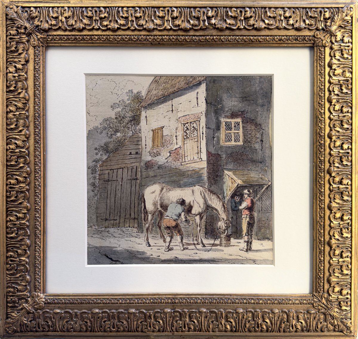 École allemande, entourage de Johann  von Dillis, Cour d’écurie avec un cheval , vers 1790–1800-photo-1