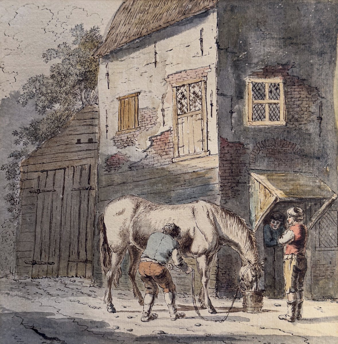 École allemande, entourage de Johann  von Dillis, Cour d’écurie avec un cheval , vers 1790–1800