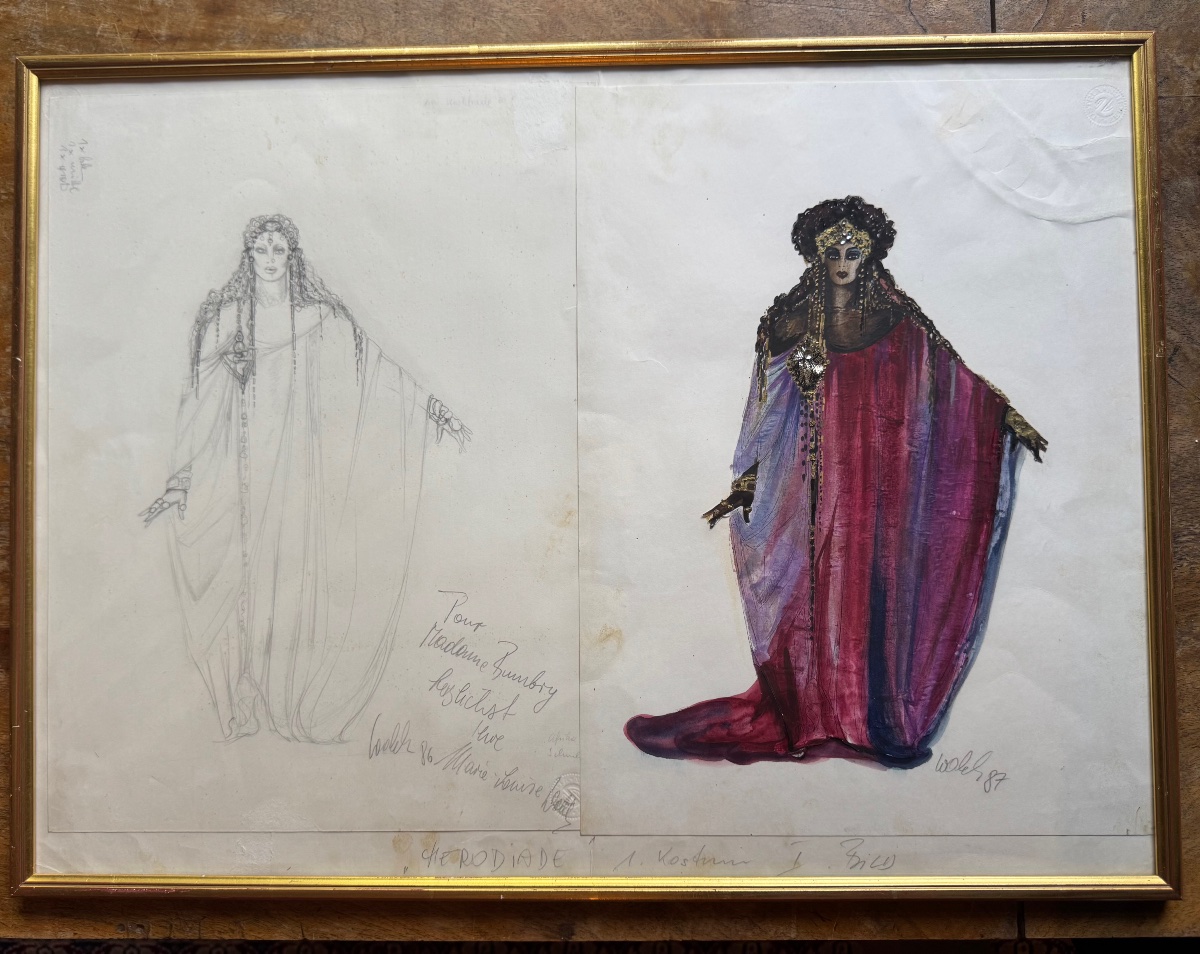 Marie-Luise Walek — Projet de costume pour Grace Bumbry dans Hérodiade de Massenet, Nice, 1987