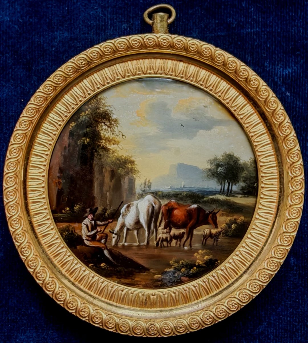 Michael Wutky (1739–1822) – Bay Of Naples, Grand Tour Miniature, Mounted Under Glass
