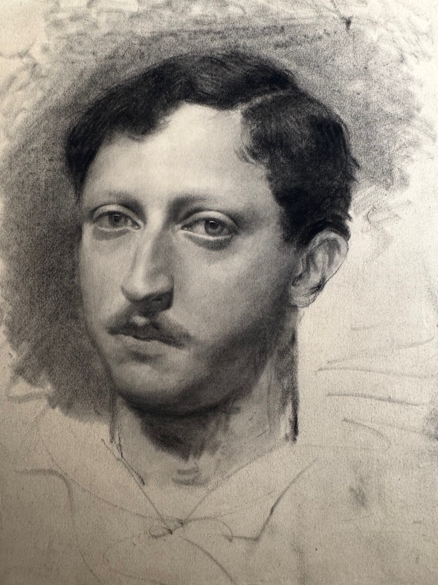 Entourage de Joseph-Désiré Court – Dessin Portrait d'Homme, XIXe Siècle, Influence d'Ingres-photo-3