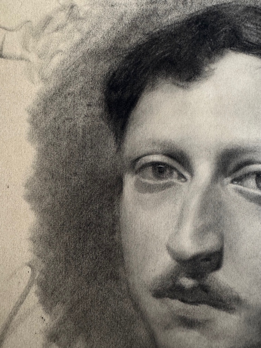 Entourage de Joseph-Désiré Court – Dessin Portrait d'Homme, XIXe Siècle, Influence d'Ingres-photo-1