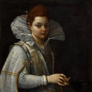 LAVINIA FONTANA ATTRIB. À PORTRAIT D'UNE DAME AVEC UN LIVRE