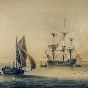 Samuel Atkins, The Frigate At Anchor Off The Coast