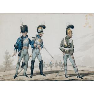 NOËL-DIEUDONNÉ FINART, UNIFORMES D’UN HUSSARD, D’UN CUIRASSIER ET D’UN DRAGON