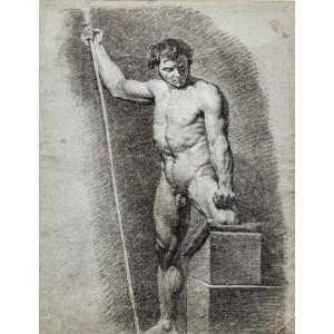 École néoclassique française vers 1820 – Nu académique en Charon, graphite