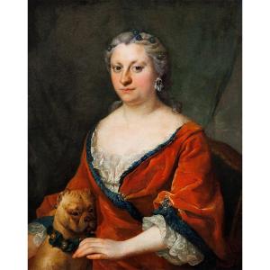 Portrait De Dame Au Carlin, Présumée Anna Rzewuska, Époque Rococo XVIIIe