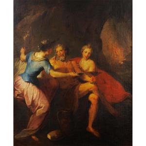 École vénitienne vers 1720 – Lot et ses filles, grande peinture baroque
