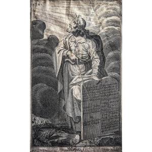 Engelhard Nunzer (1661–1733) – Moses And The Tablets Of The Law – Baroque Engraving, Early 18th Century
