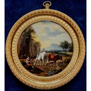Michael Wutky (1739–1822) – Baie de Naples, Miniature du Grand Tour, Fixé sous Verre