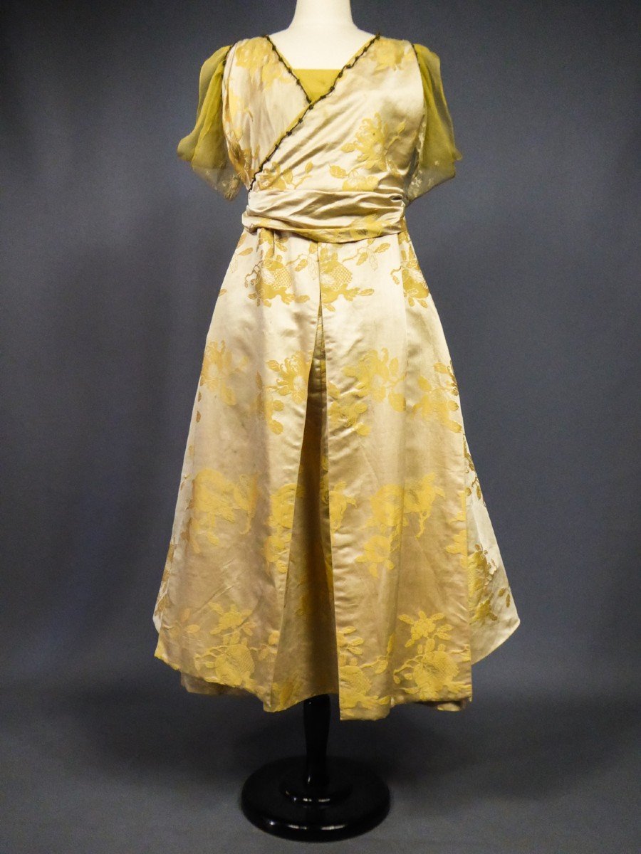 Robe Du Soir New-yorkaise En Satin Damassé Griffée Rosa C. Korn - Etats Unis Circa 1920-photo-4