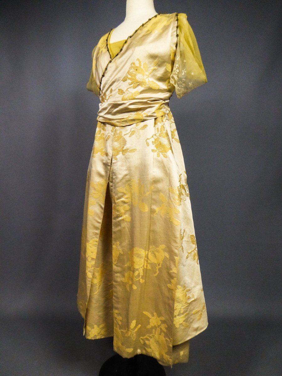 Robe Du Soir New-yorkaise En Satin Damassé Griffée Rosa C. Korn - Etats Unis Circa 1920-photo-5