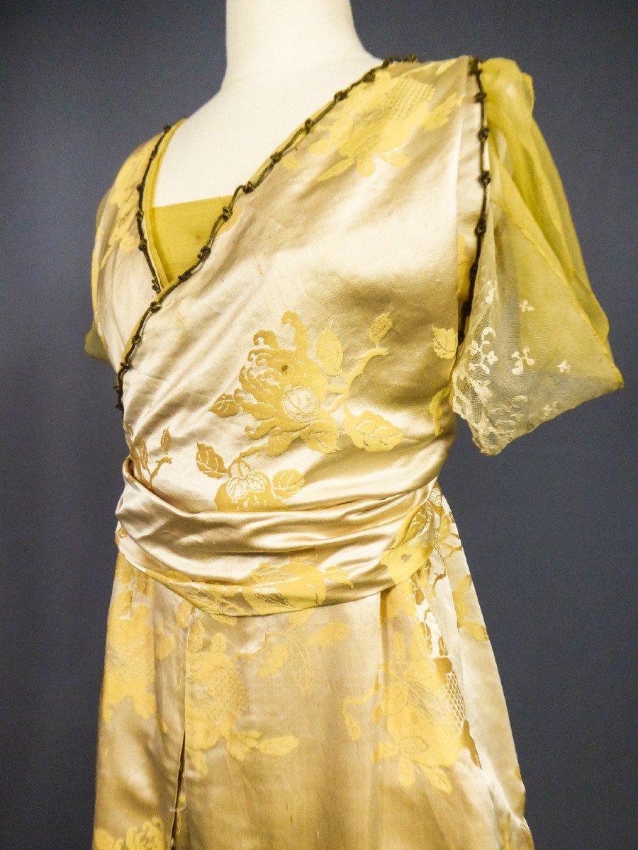 Robe Du Soir New-yorkaise En Satin Damassé Griffée Rosa C. Korn - Etats Unis Circa 1920-photo-6