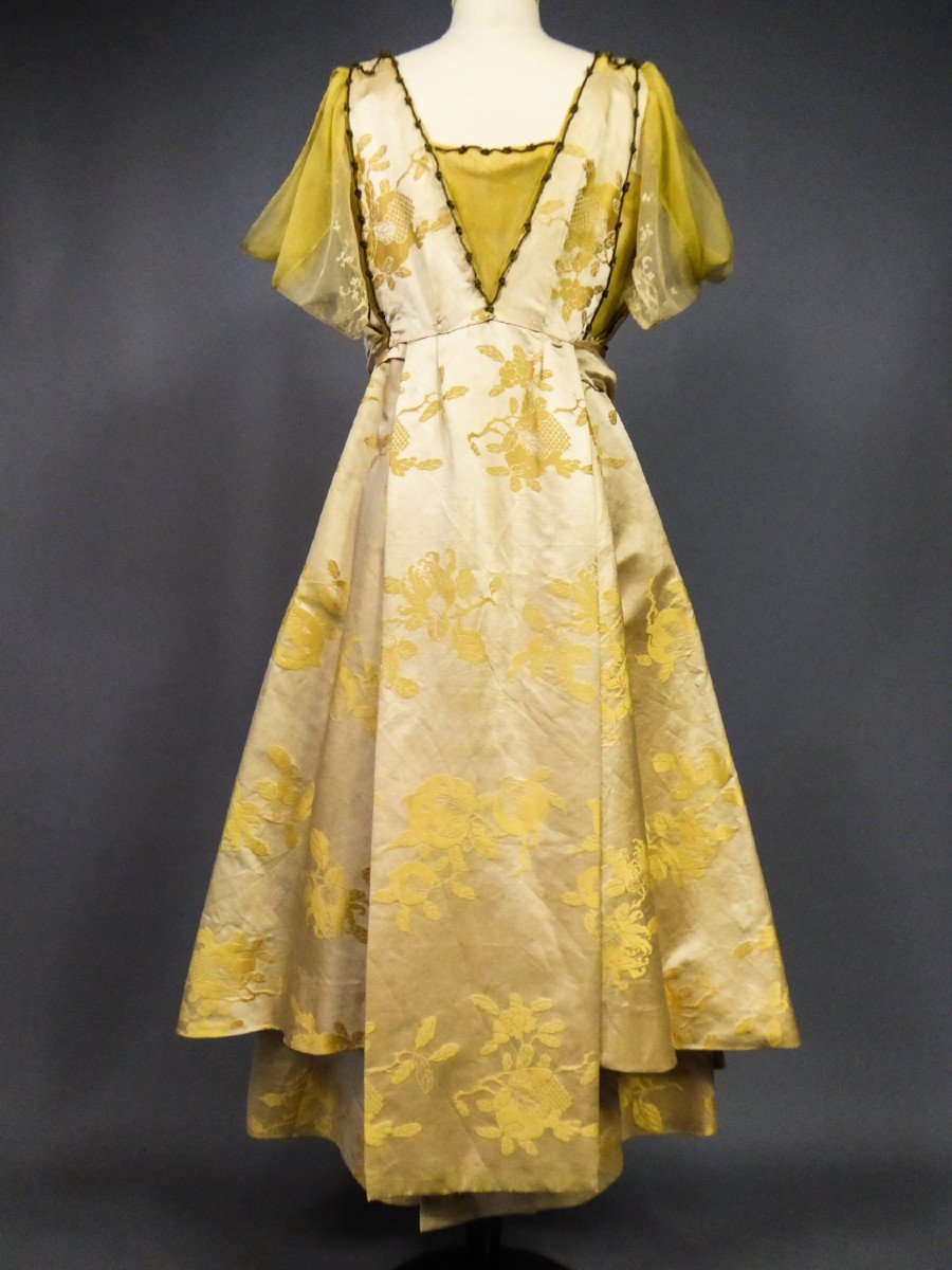 Robe Du Soir New-yorkaise En Satin Damassé Griffée Rosa C. Korn - Etats Unis Circa 1920