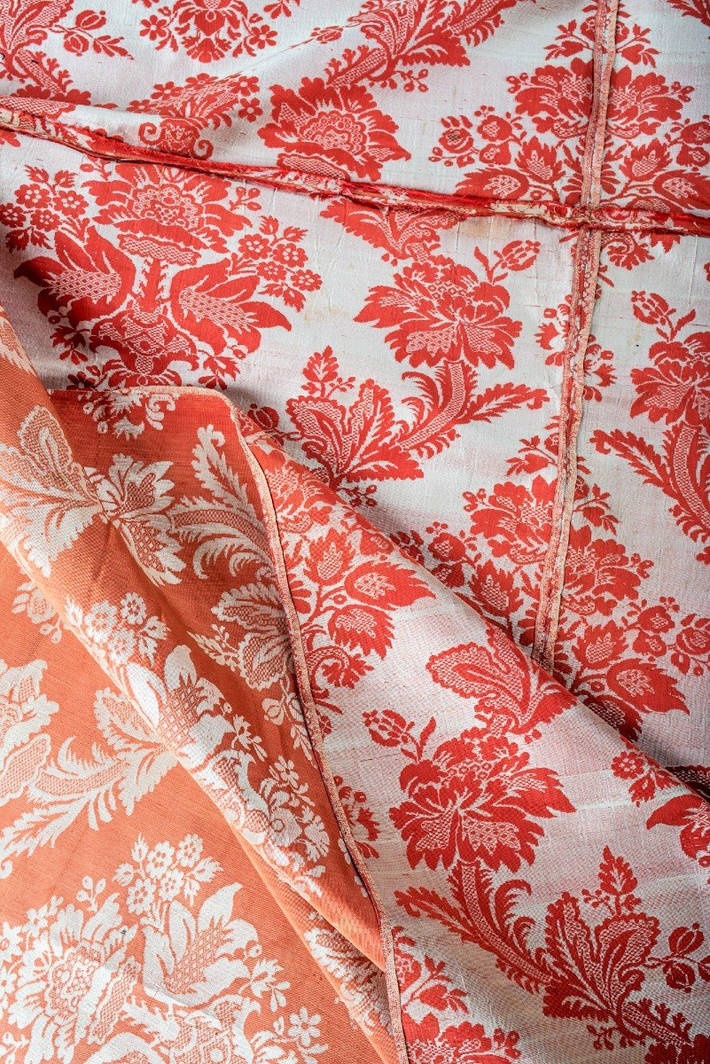 Reversible Coral Salmon Silk Lampas - Lyon Or Tours Circa 1775-photo-6