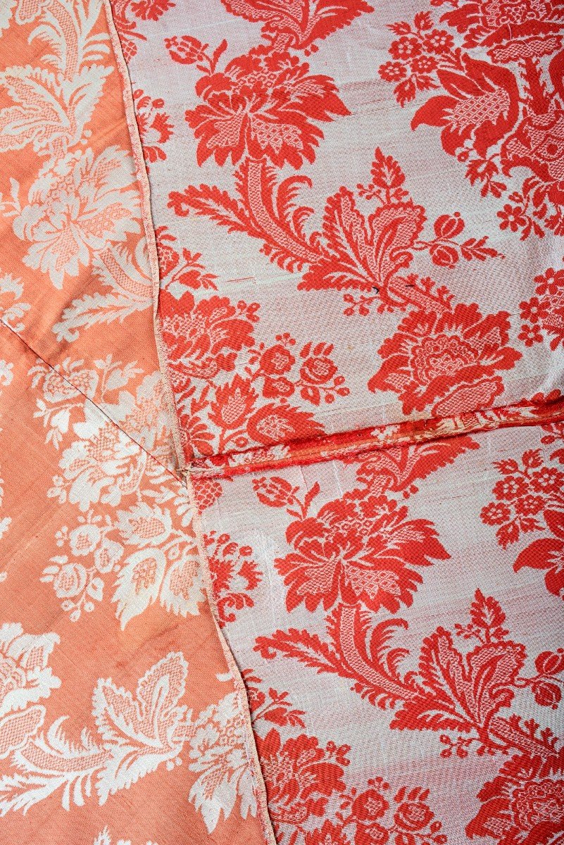 Reversible Coral Salmon Silk Lampas - Lyon Or Tours Circa 1775-photo-7