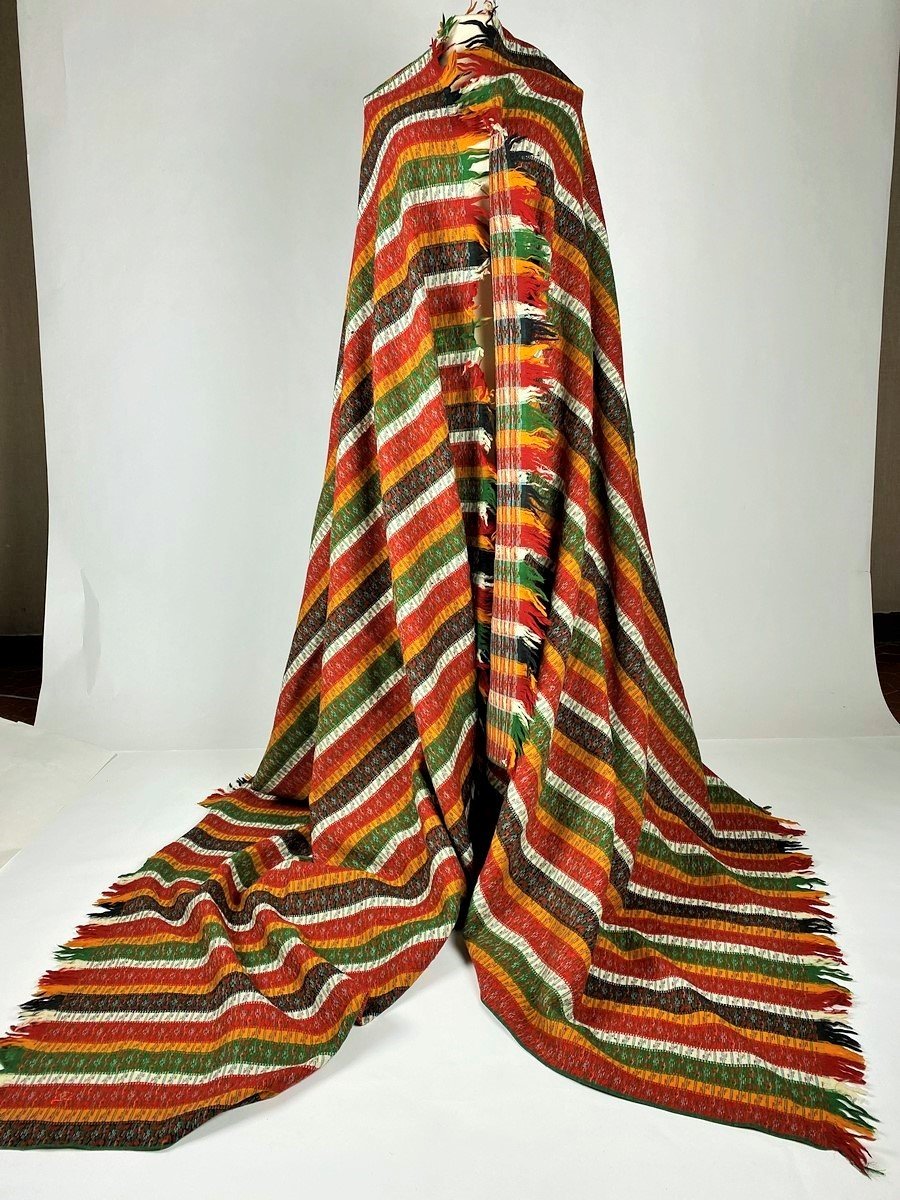 Long Wool Cashmere Shawl With Bayadère Decor - France Provence Circa 1860-1880-photo-2