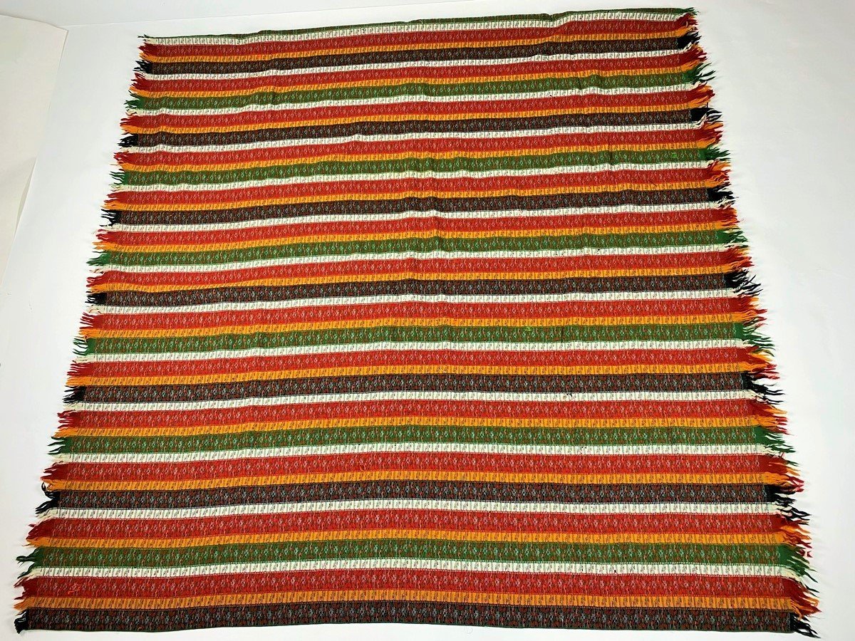 Long Wool Cashmere Shawl With Bayadère Decor - France Provence Circa 1860-1880-photo-4