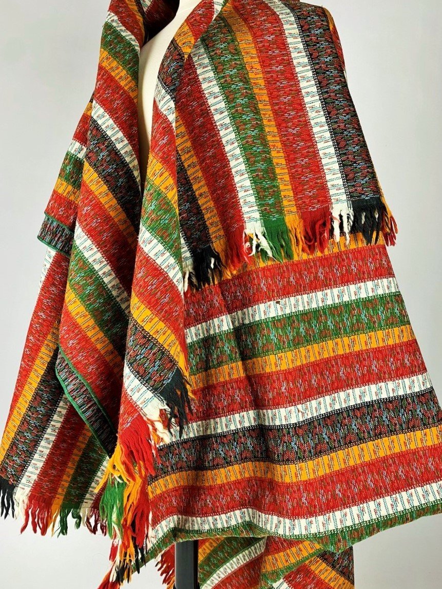 Long Wool Cashmere Shawl With Bayadère Decor - France Provence Circa 1860-1880