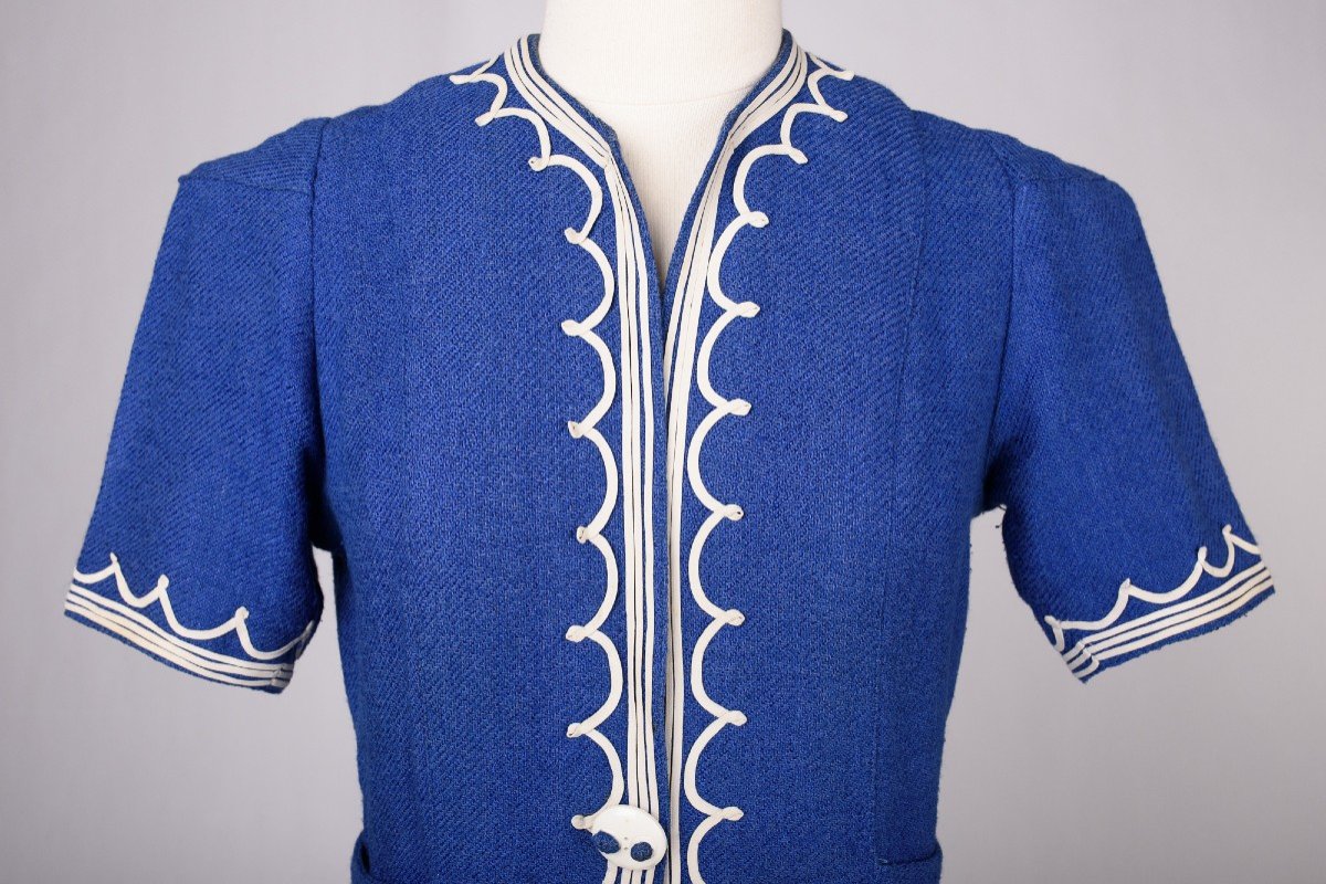 Robe Marinière En Laine Bleue d'Henry à La Pensée - France Circa 1945-photo-2