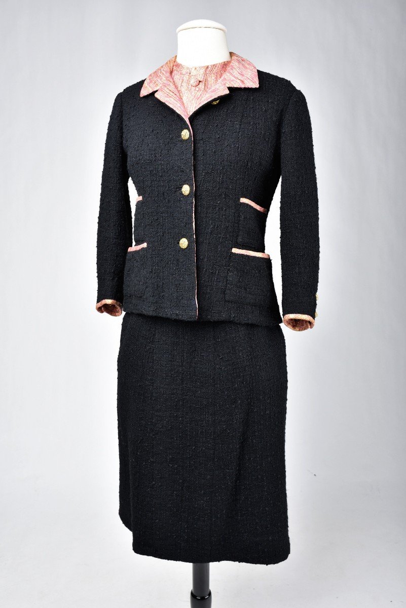 Chanel Haute Couture Skirt Suit In Bouclé Wool And Gold Lamé Named Hortensia Circa 1968-1971-photo-2