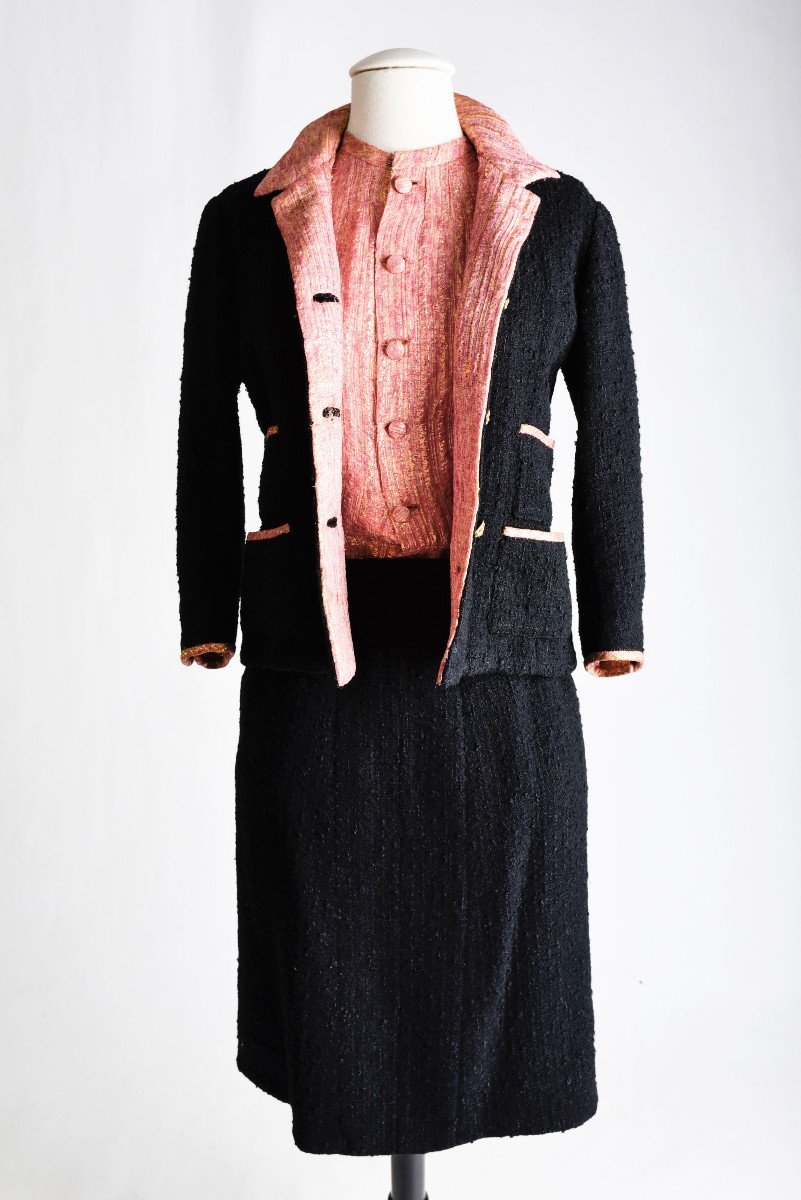 Tailleur Jupe Chanel Haute Couture En Laine Bouclé Et Lamé Or Nommé Hortensia Circa 1968-1971-photo-7